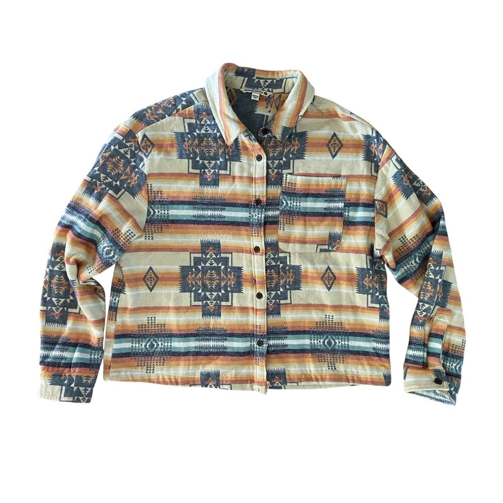 Womens Southwestern Aztec Navajo Flannel Button Down Size M Tribal Shacket Cabin